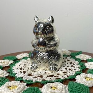 NWT Vintage Silver Plated Squirrel Coin Bank